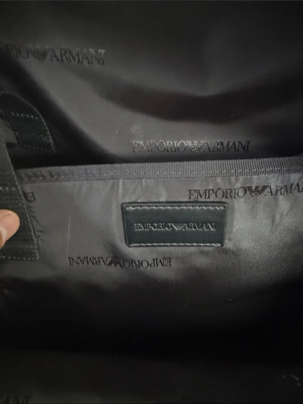 Emporio Armani Black Leather Backpack with Silver Hardware